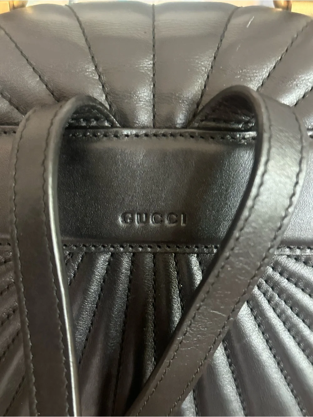 Gucci Queen Margaret Black Leather Bamboo Bee Backpack Bag Auth Entrupy